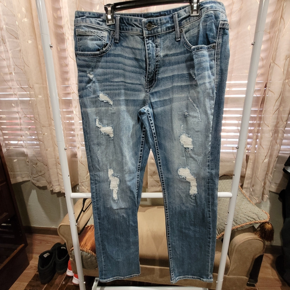 BKE Light Blue Distressed Relaxed Jeans